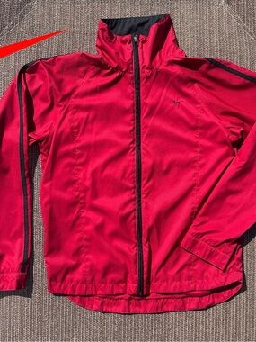 Nike Kids Red Full‑Zip Rain Jacket with Black Trim